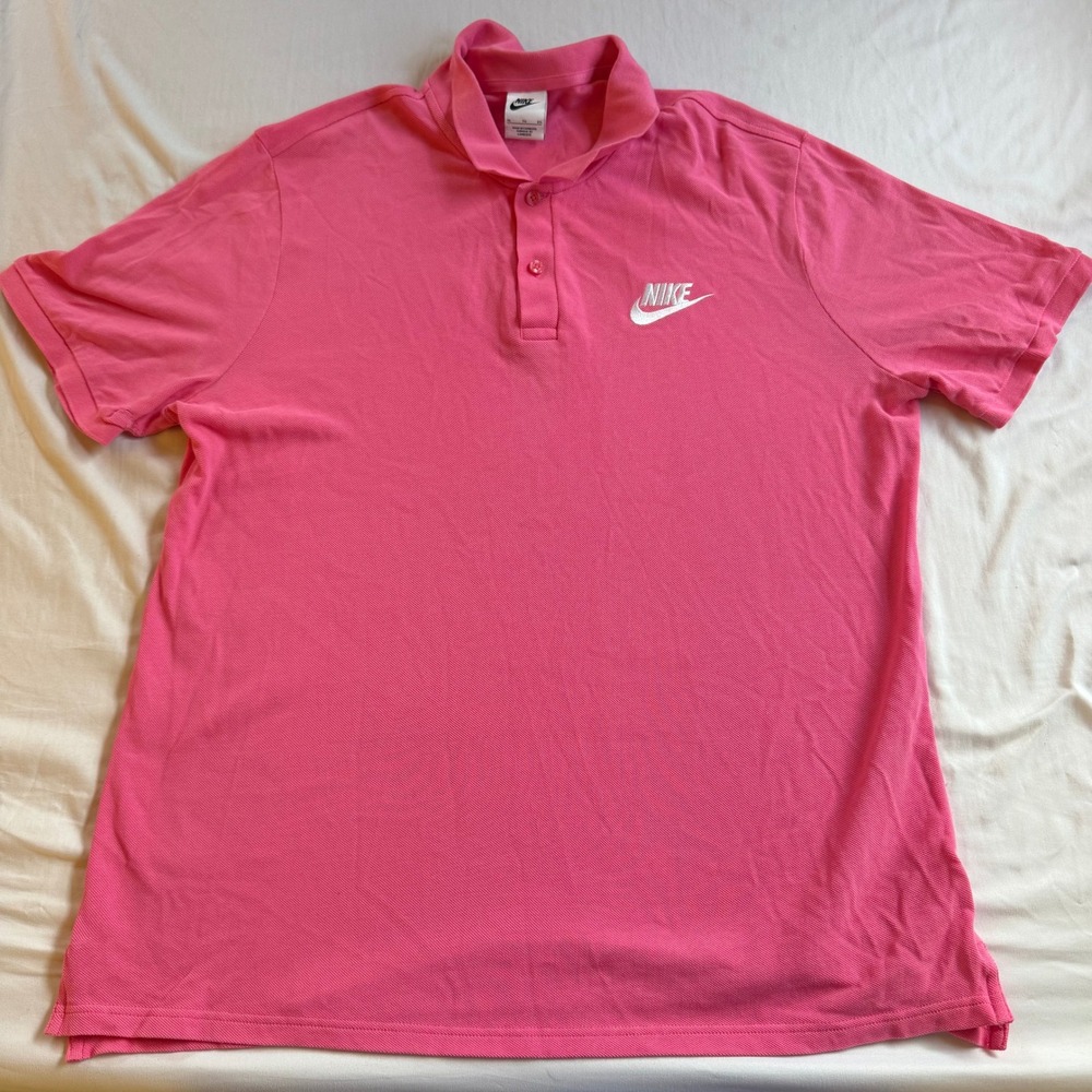 Nike Mens Sportswear Piqué Polo Shirt Pink White Futura Logo XL Short Sleeve